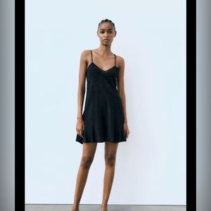NWT Zara Short Embroidered Dress Black Size XS